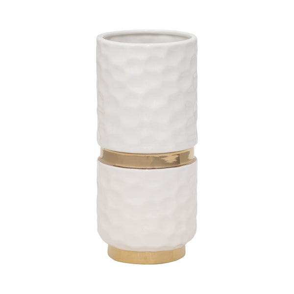 5x10"h Belted Vase, White/gold