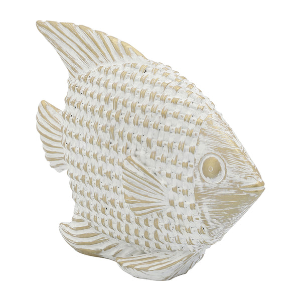 Cer,7"h,standing Fish Deco,wht/gld