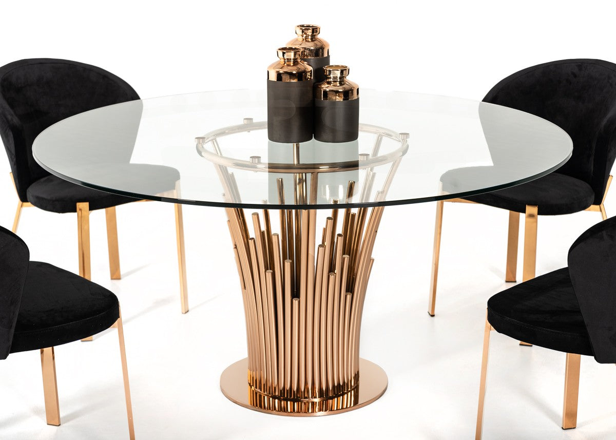 Modrest Paxton Modern Round Glass & Rosegold Dining Table