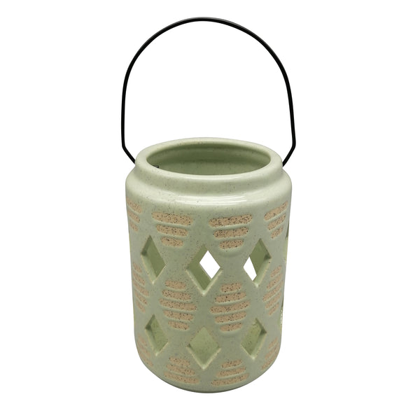 Cer, 6"h Diamond Cut Out Lantern, Cucumber