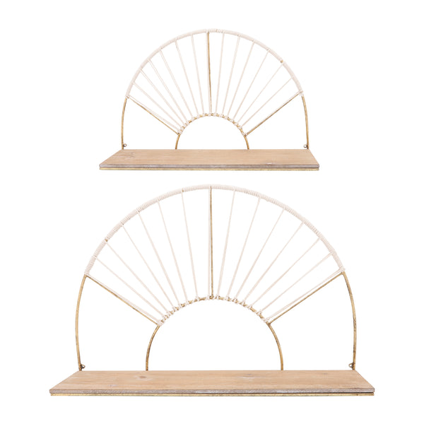 Metal/wood, S/2 13/16"h Arched Wall Shelves, Gold