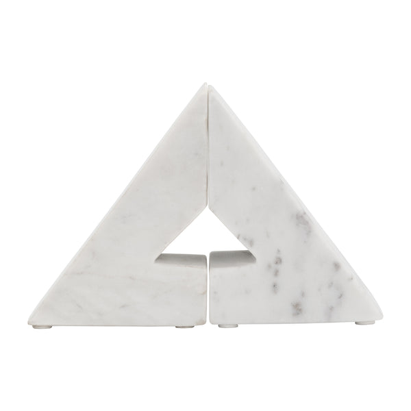 Marble, S/2 6"h Right Triangle Bookends, White