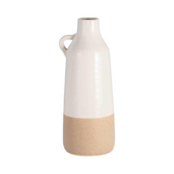 Cer, 12" Bottle Vase, White/tan