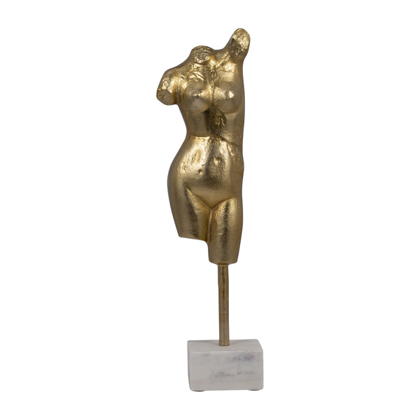 Metal, 20" Woman Sculpture On Base, Gold