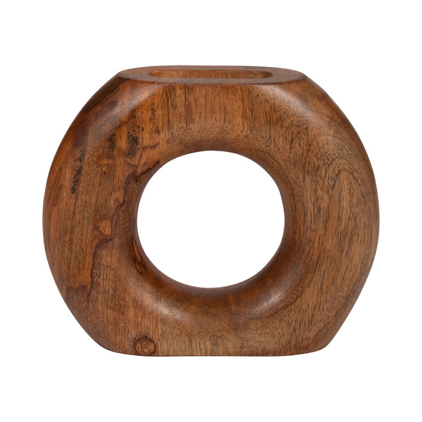 Wood, 8" Donut Vase, Brown