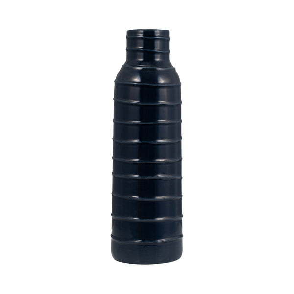 Cer, 17"h Tribal Vase, Navy Blue