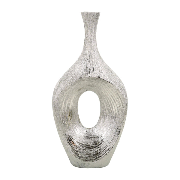 Cer, 19" Scratched Open Cut Vase, Silver