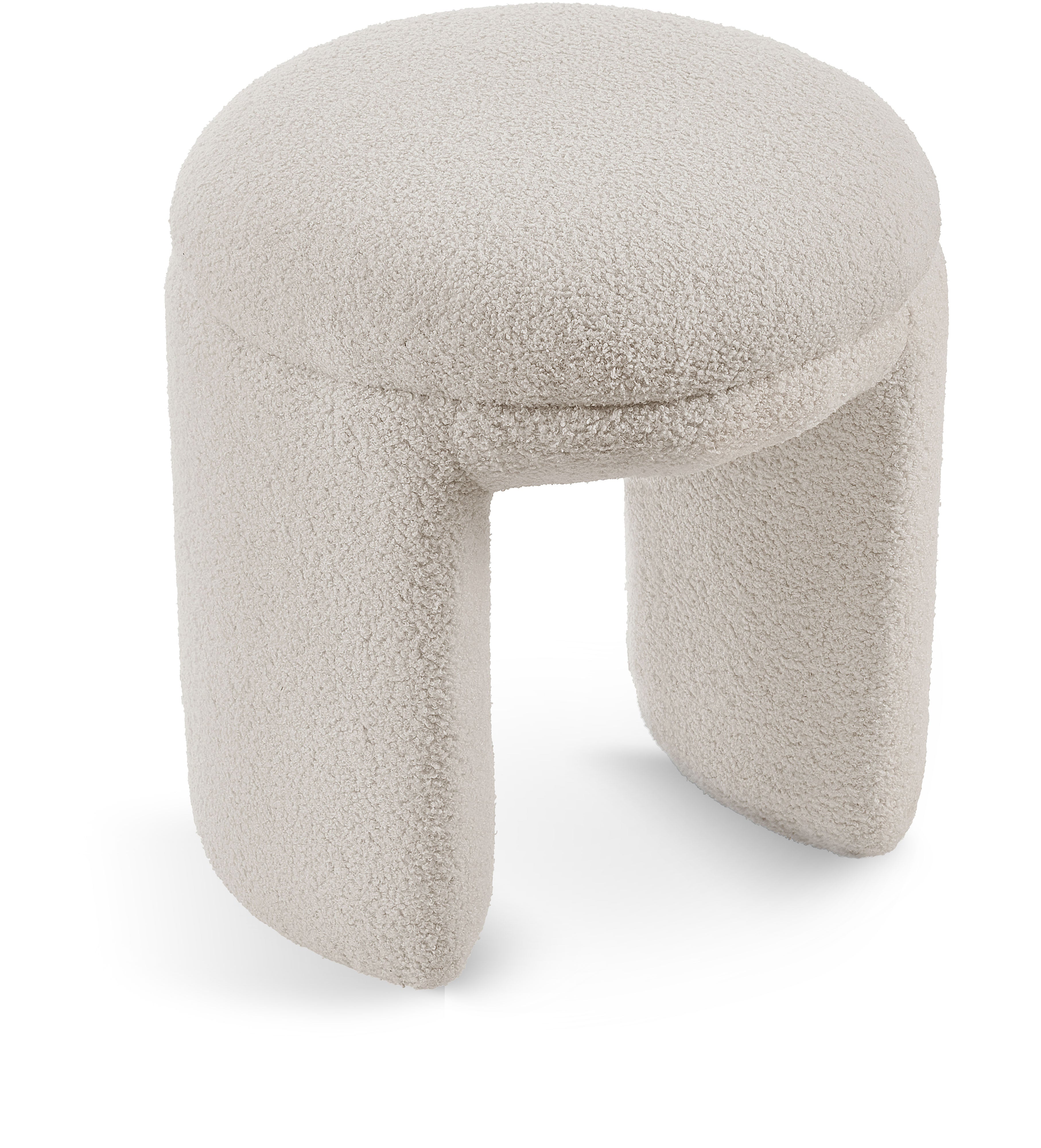 Bowen Beige Faux Shearling Teddy Fabric Ottoman/Stool