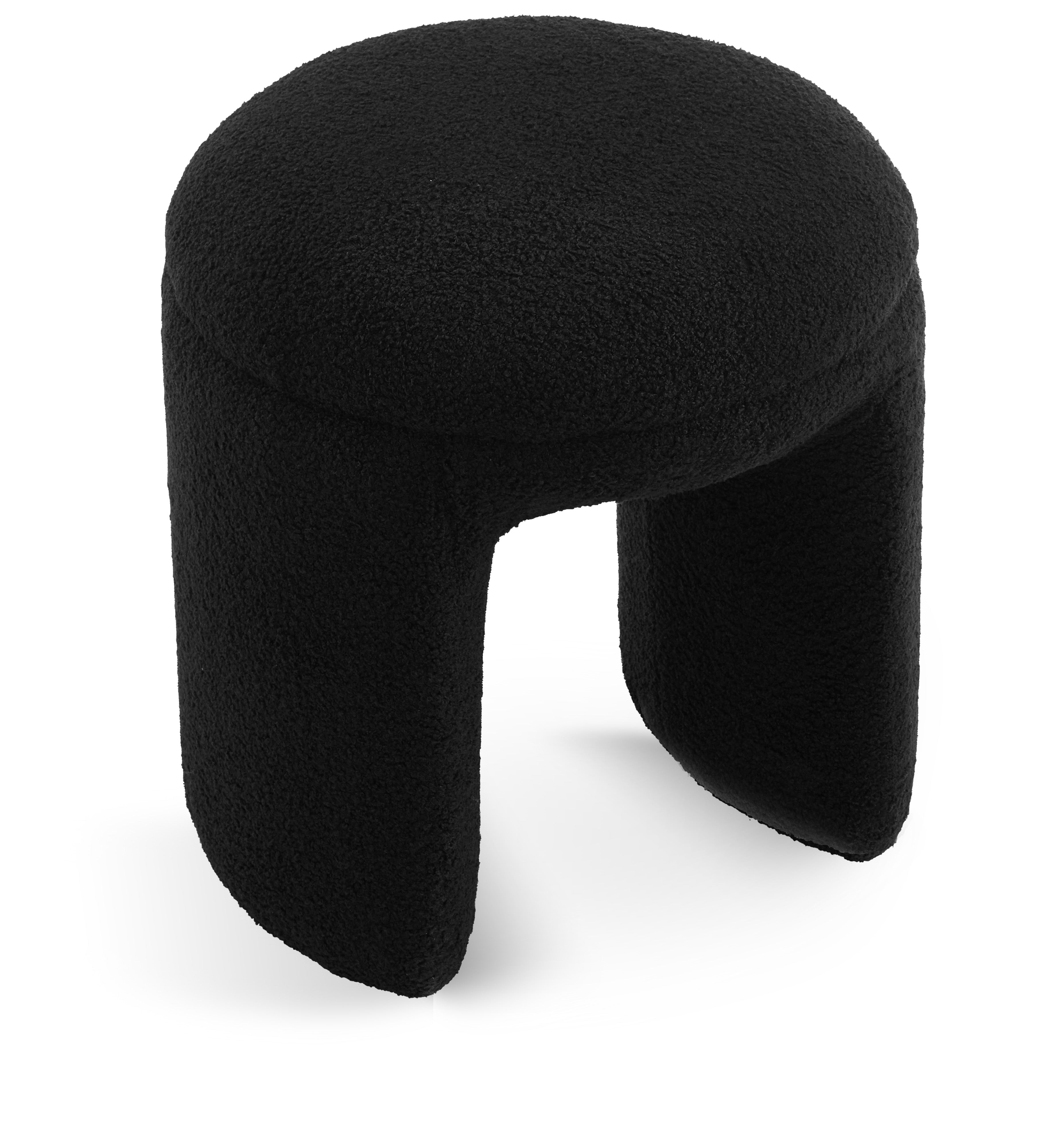 Bowen Black Faux Shearling Teddy Fabric Ottoman/Stool