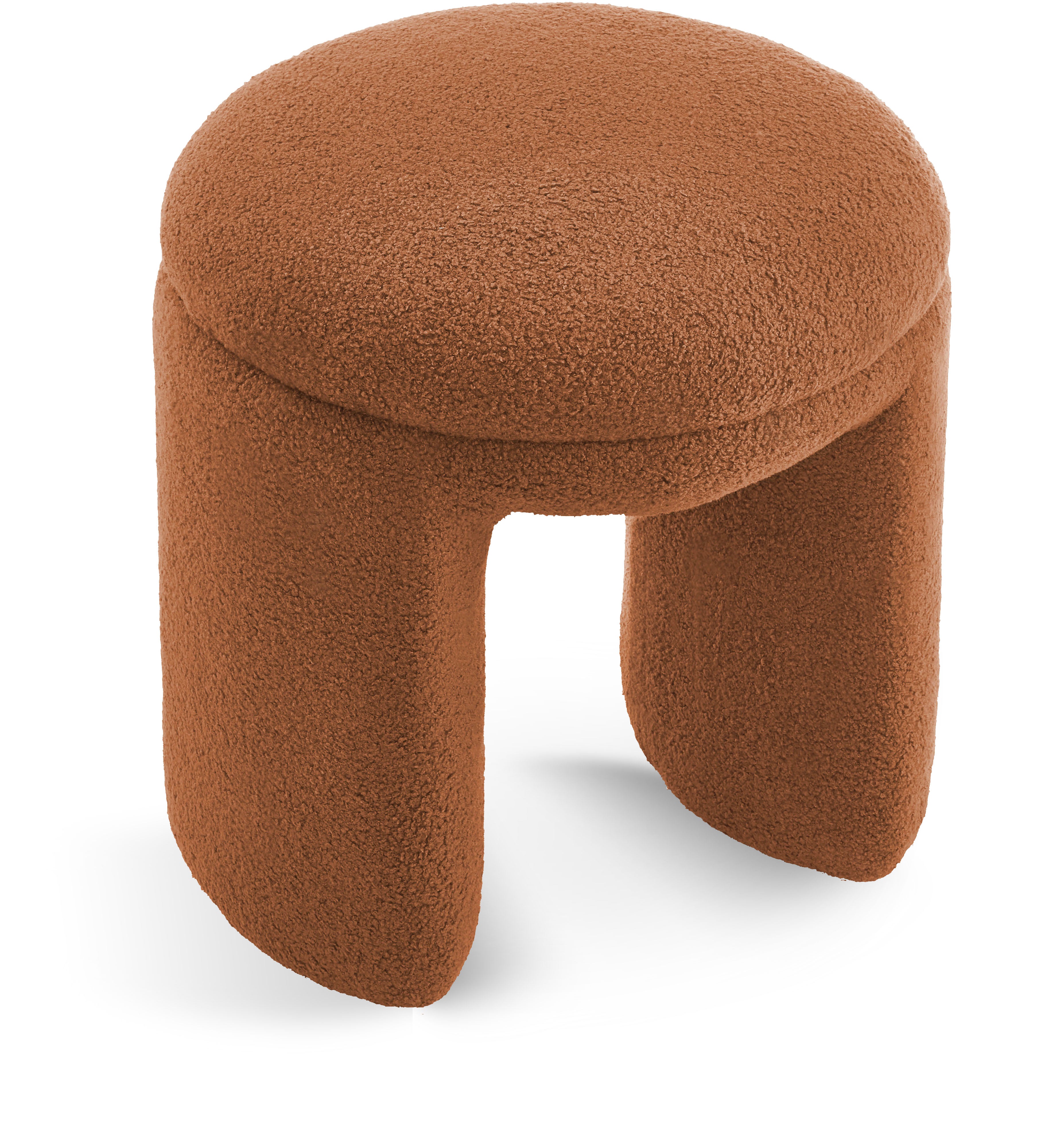 Bowen Saddle Faux Shearling Teddy Fabric Ottoman/Stool