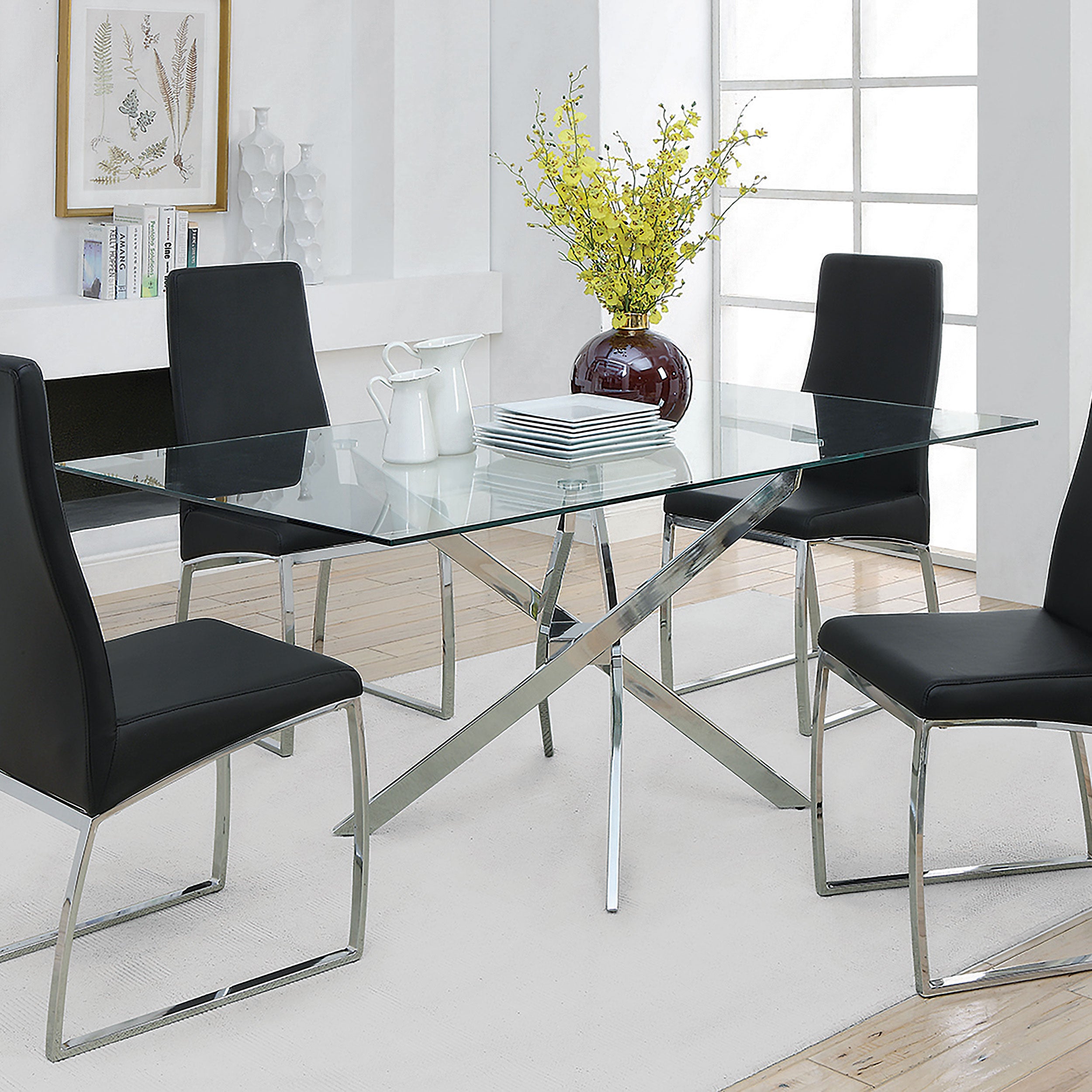 Carmelo X-shaped Dining Table Chrome and Clear