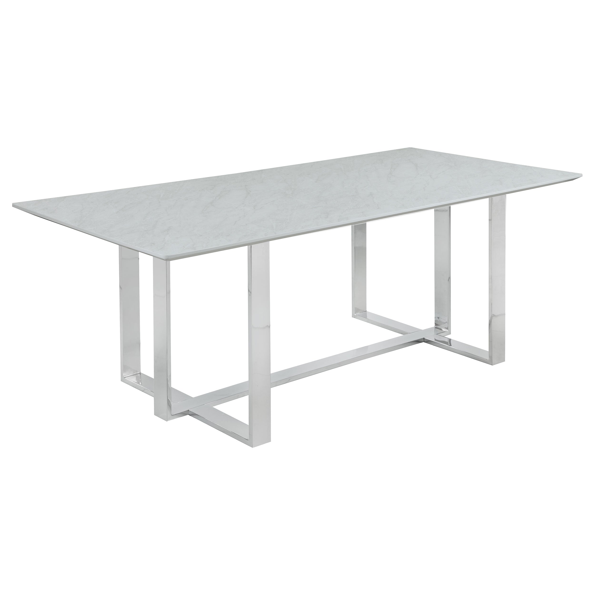 Annika Rectangular Glass Top Dining Table White and Chrome