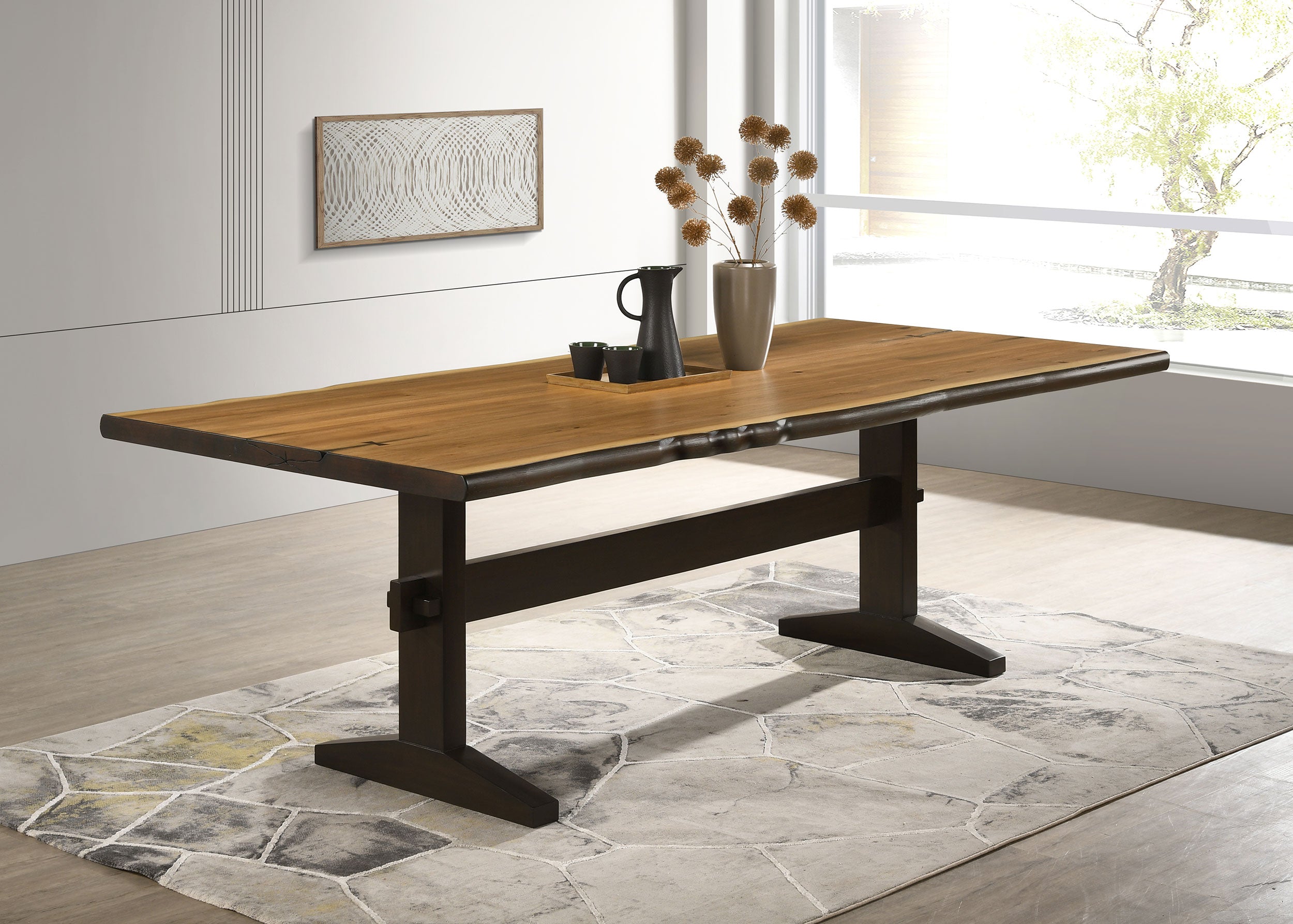 Bexley Live Edge Trestle Dining Table Natural Honey and Espresso