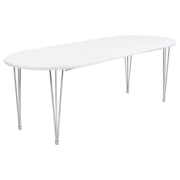 Heather Oval Dining Table with Hairpin Legs Matte White and Chrome