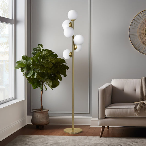 Glass 72" Frosted Globe Floor Lamp, Gold