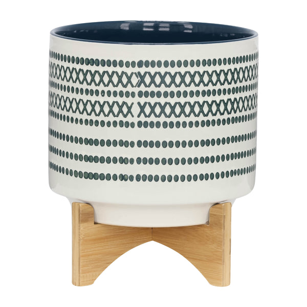 Ceramic 10" Planter On Standw/ Dots, Blue