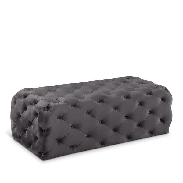 Casey Grey Velvet Ottoman/Bench