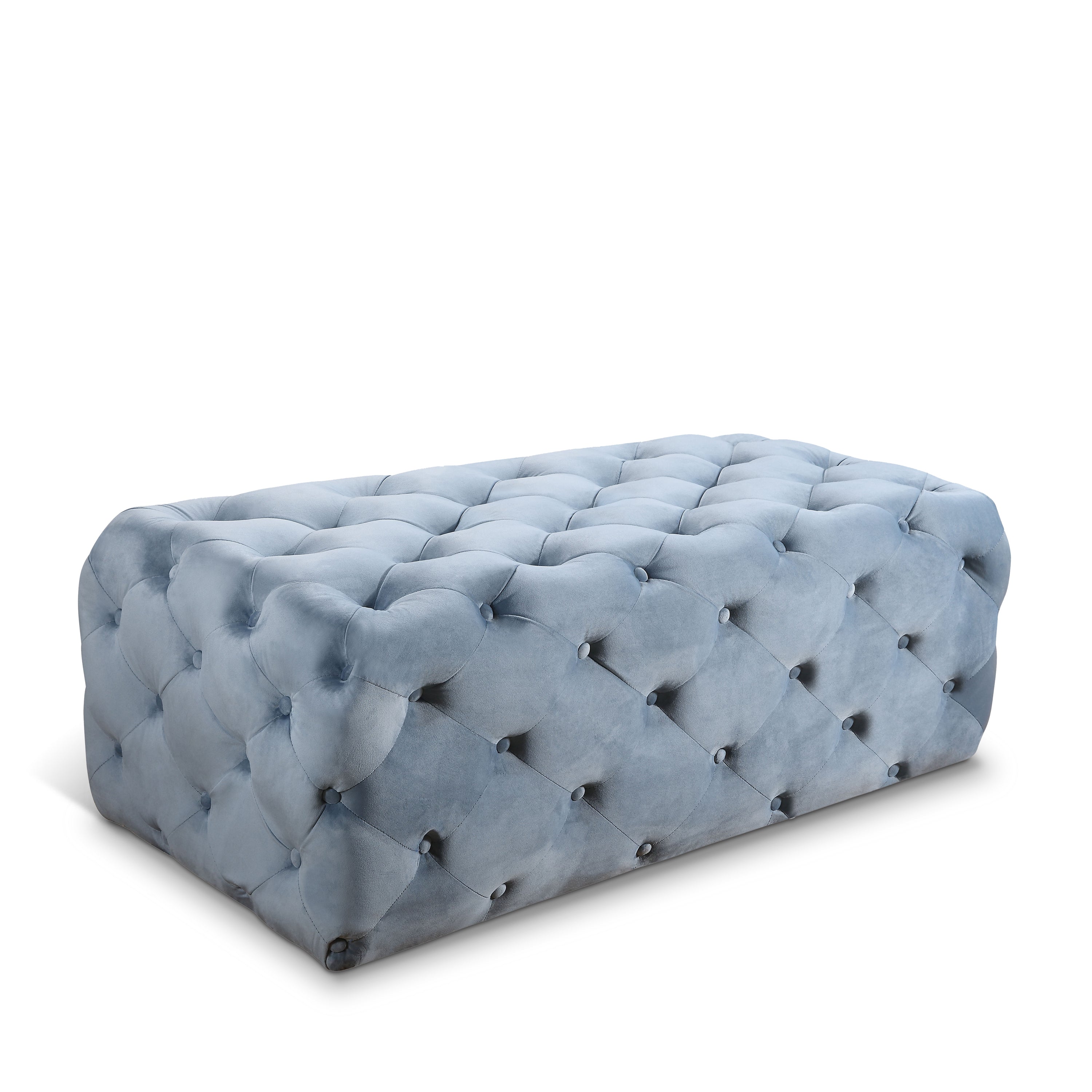 Casey Sky Blue Velvet Ottoman/Bench