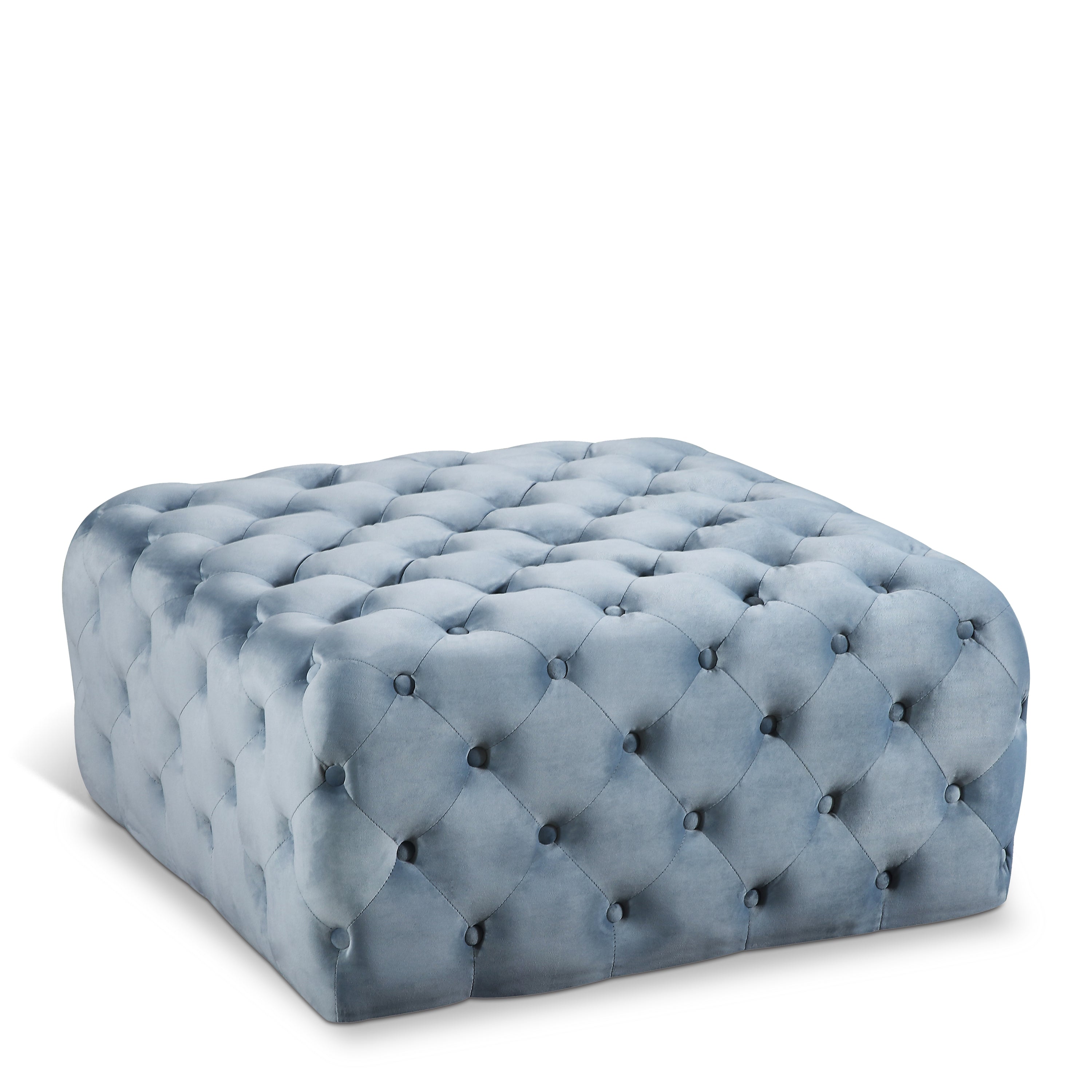 Ariel Sky Blue Velvet Ottoman/Bench