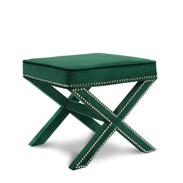 Nixon Green Velvet Ottoman/Bench