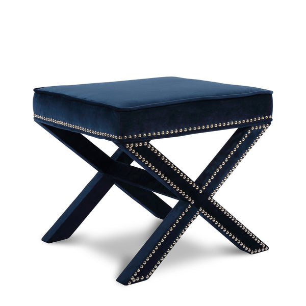 Nixon Navy Velvet Ottoman/Bench