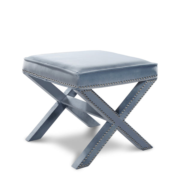 Nixon Sky Blue Velvet Ottoman/Bench