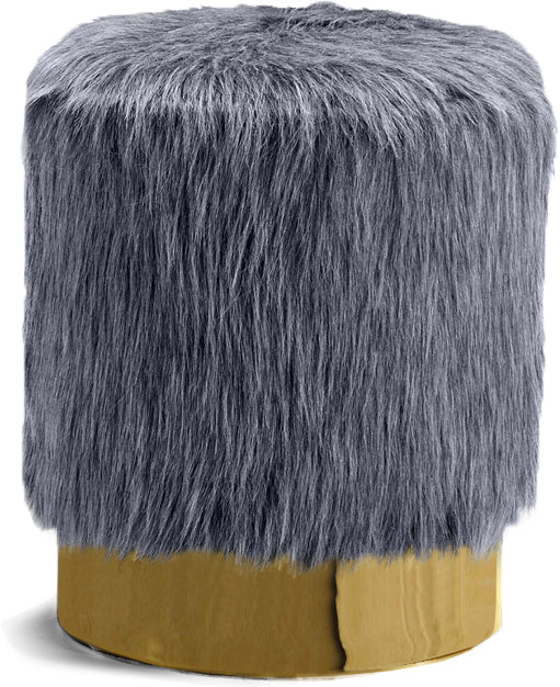 Joy Grey Faux Fur Ottoman/Stool