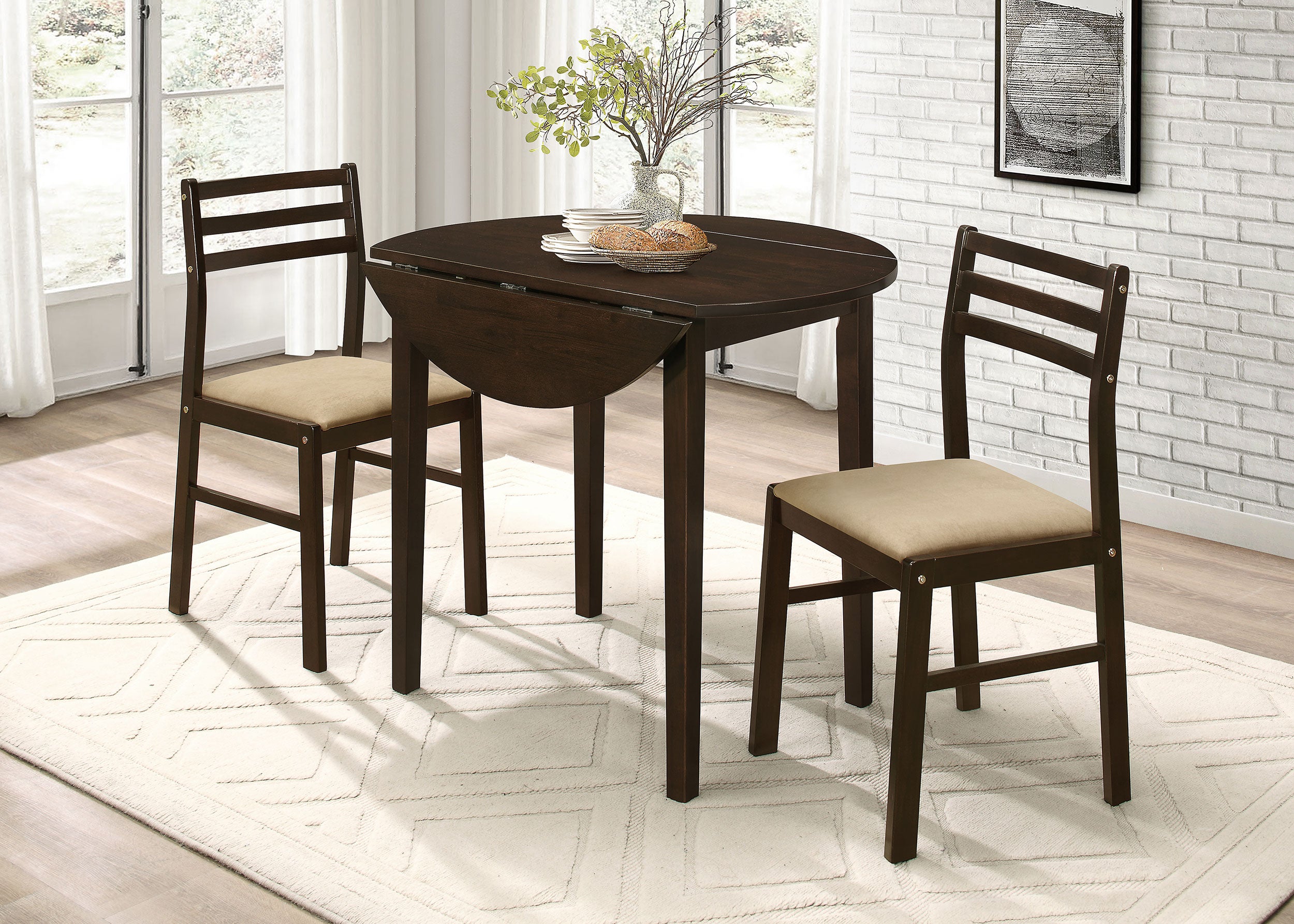 Bucknell 3-piece Dining Set with Drop Leaf Cappuccino and Tan