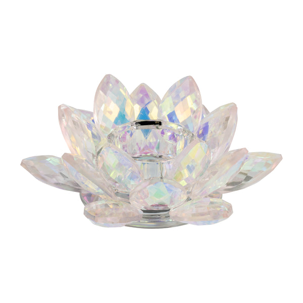 Blush Crystal Lotus Votive Holder 6"