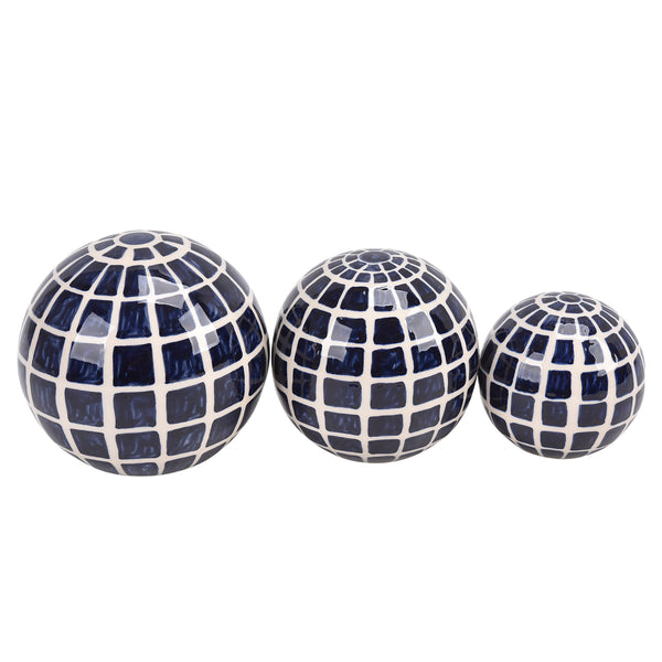 Cer, S/3 Checkered Orbs, 4/5/6" Blue