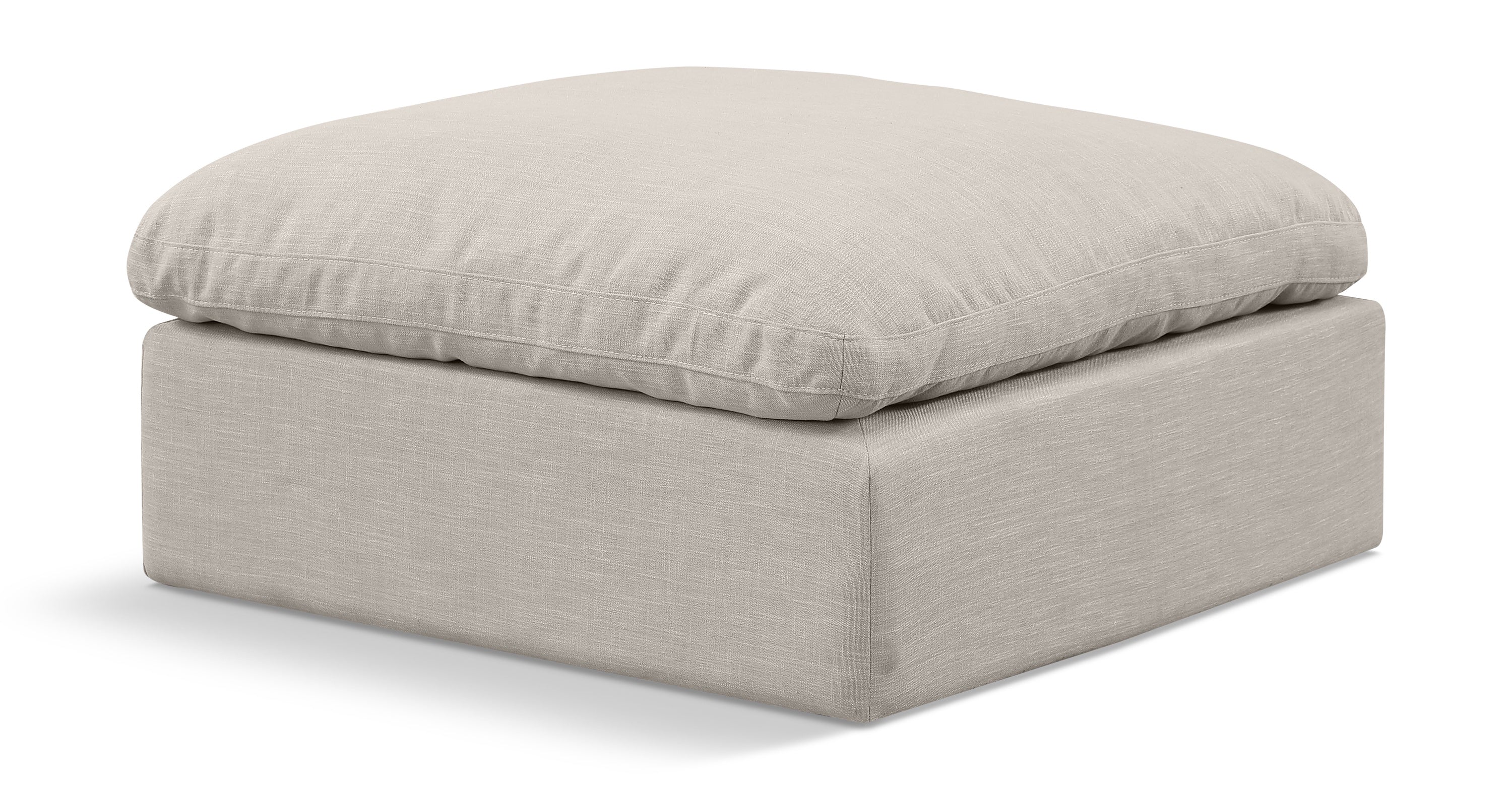 Indulge Beige Linen Textured Fabric Ottoman