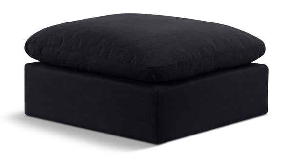 Indulge Black Linen Textured Fabric Ottoman