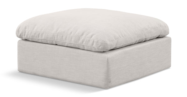 Indulge Cream Linen Textured Fabric Ottoman