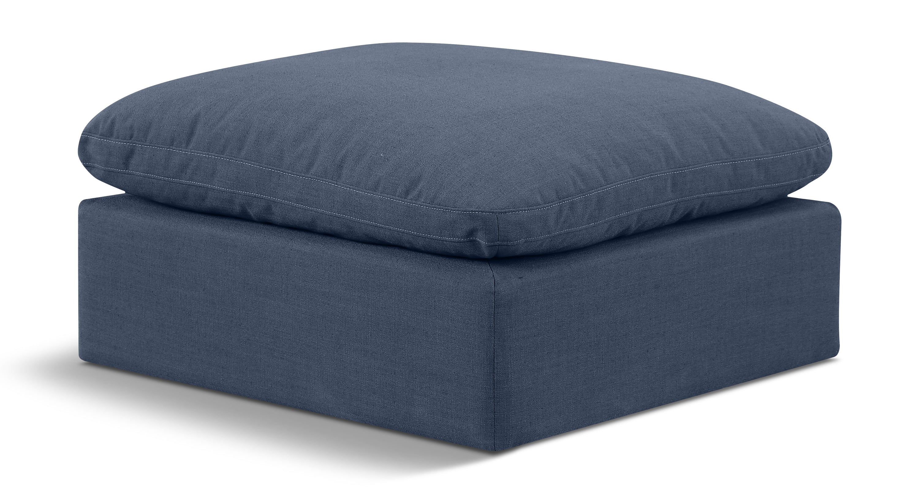 Indulge Navy Linen Textured Fabric Ottoman