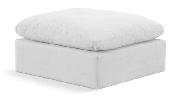 Indulge White Linen Textured Fabric Ottoman