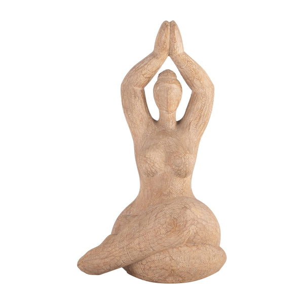 Resin 11" Namaste Female Yoga Figurine, Brown