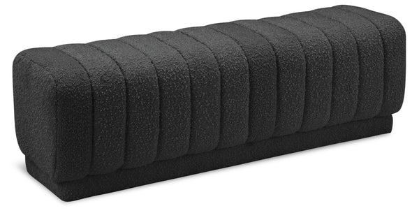 Heathrow Black Boucle Fabric Ottoman/Bench