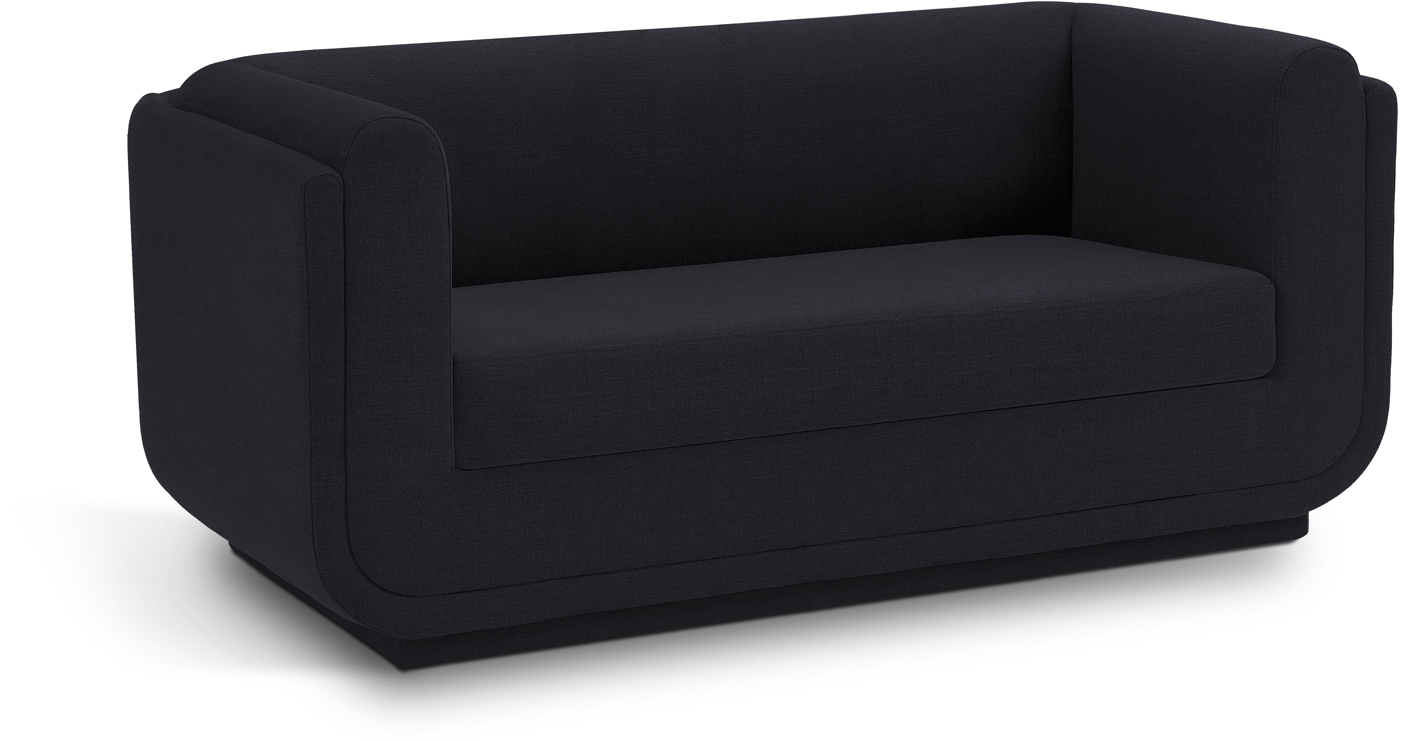 Kimora Black Linen Textured Fabric Loveseat