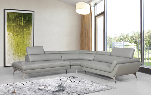 Divani Casa Graphite - Modern Grey Leather Left Facing Sectional Sofa