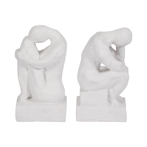 S/2 7" Thinking Man Bookends, White