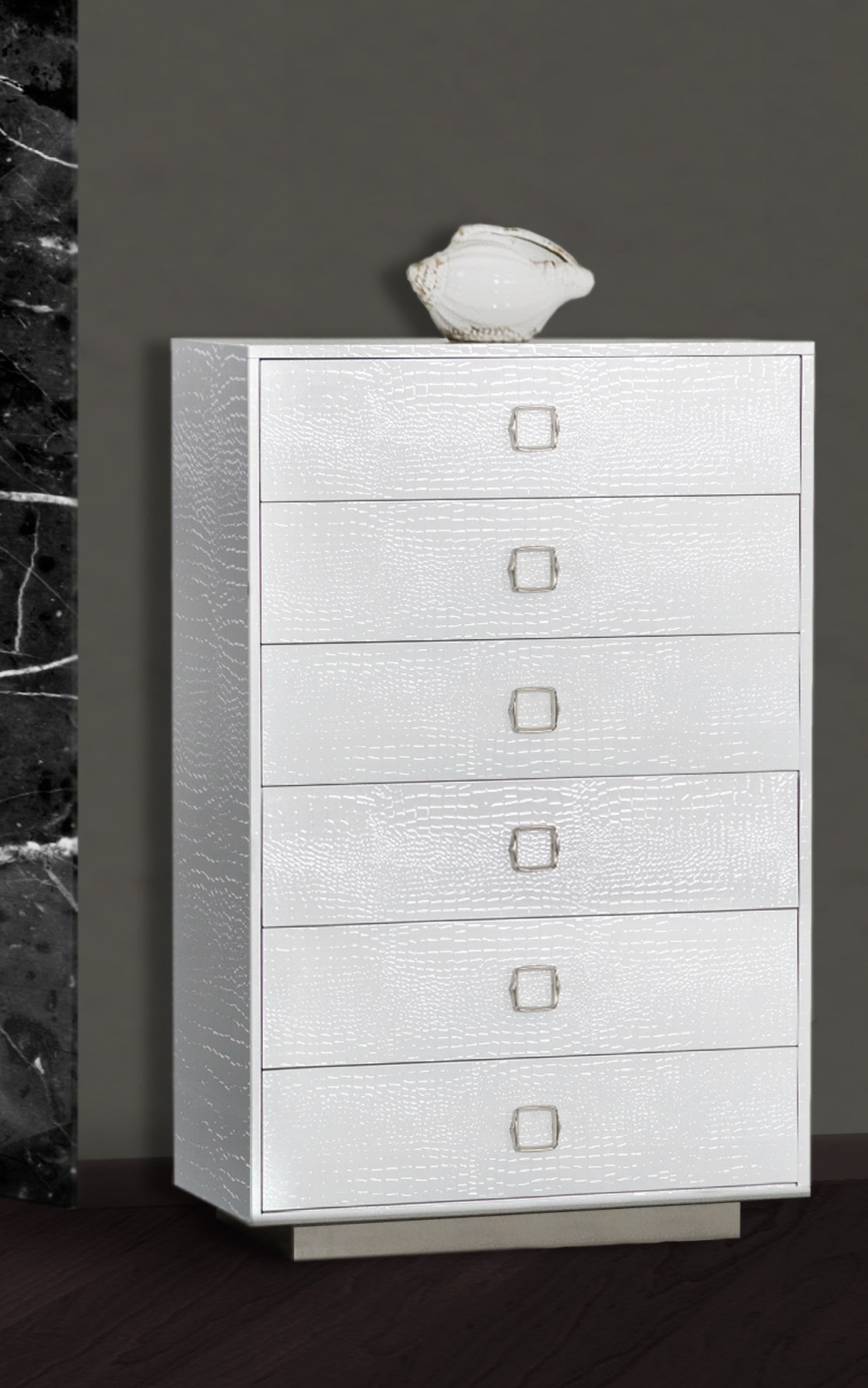 Victoria Modern White Crocodile Lacquer 6-Drawer Chest