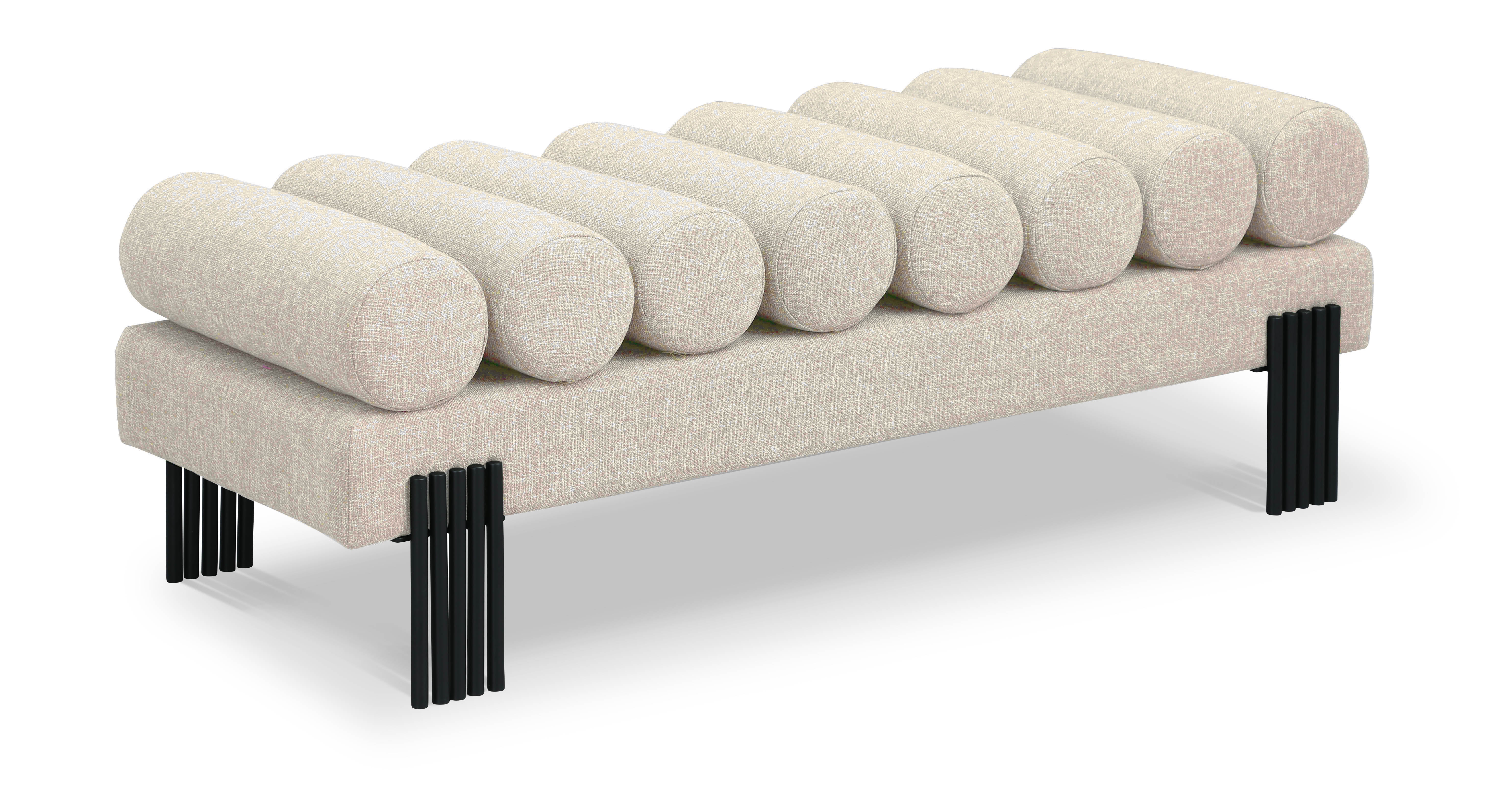 Akeela Beige Linen Textured Fabric Bench