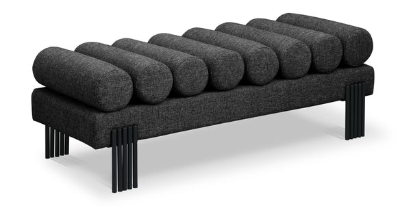 Akeela Black Linen Textured Fabric Bench