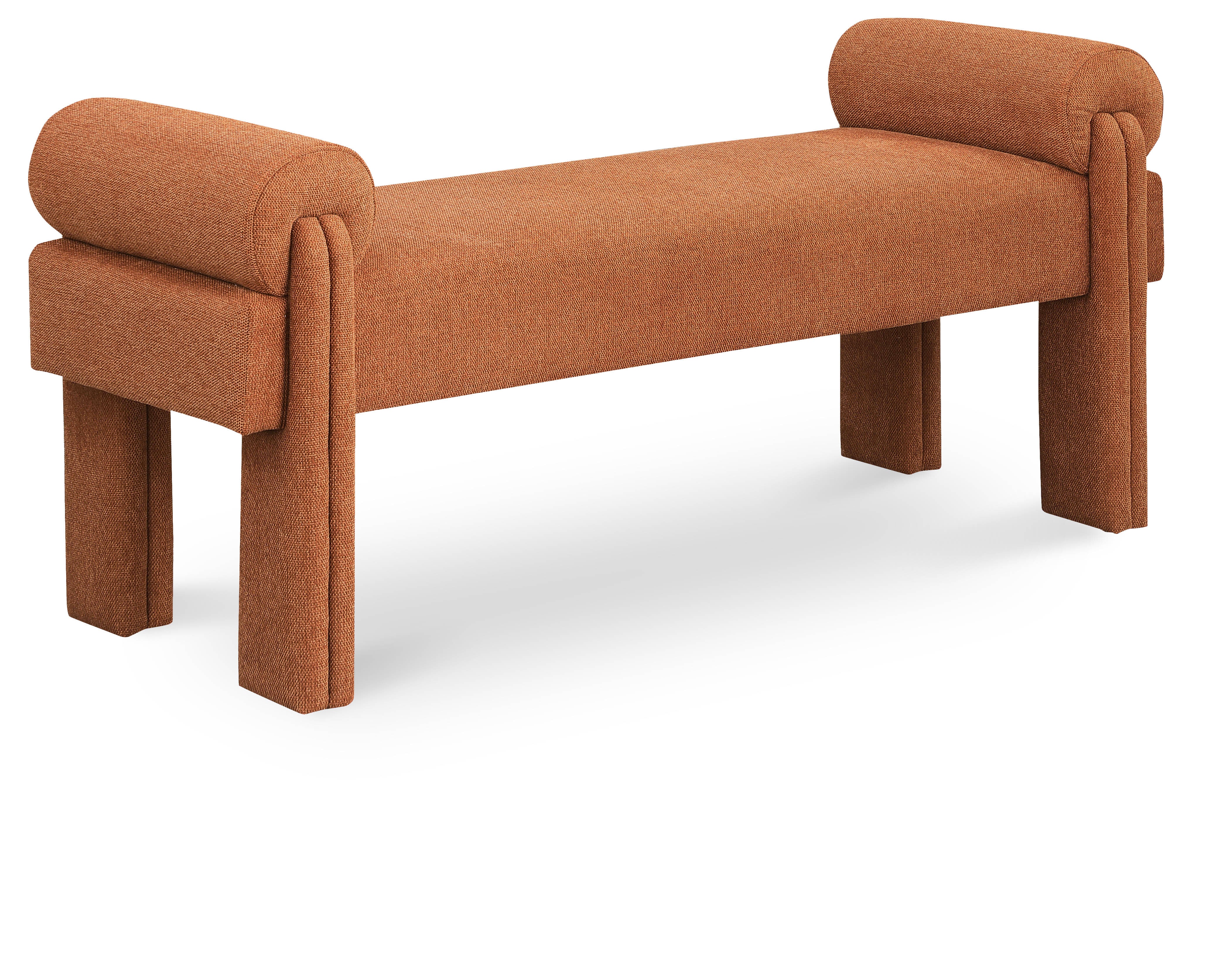 Stefano Cognac Polyester Fabric Bench