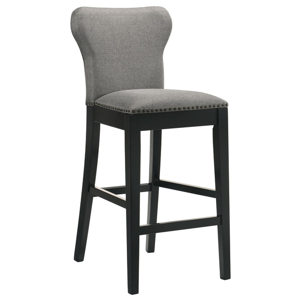 Rolando Upholstered Solid Back Bar Stools with Nailhead Trim (Set of 2) Grey and Black