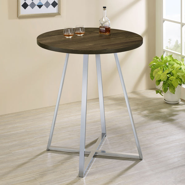 Burkhart Sled Base Round Bar Table Brown Oak and Chrome