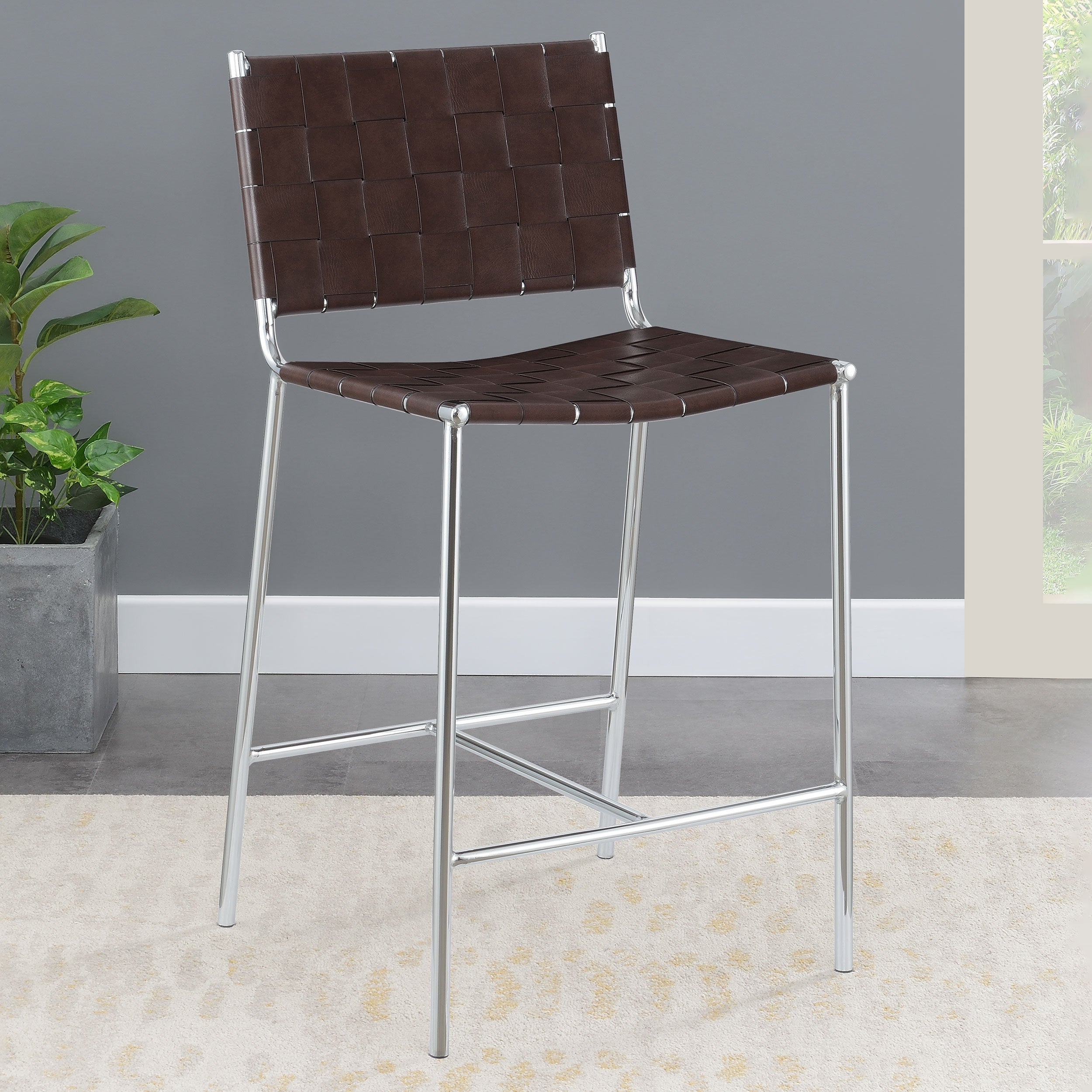 Adelaide Upholstered Counter Height Stool with Open Back Brown and Chrome