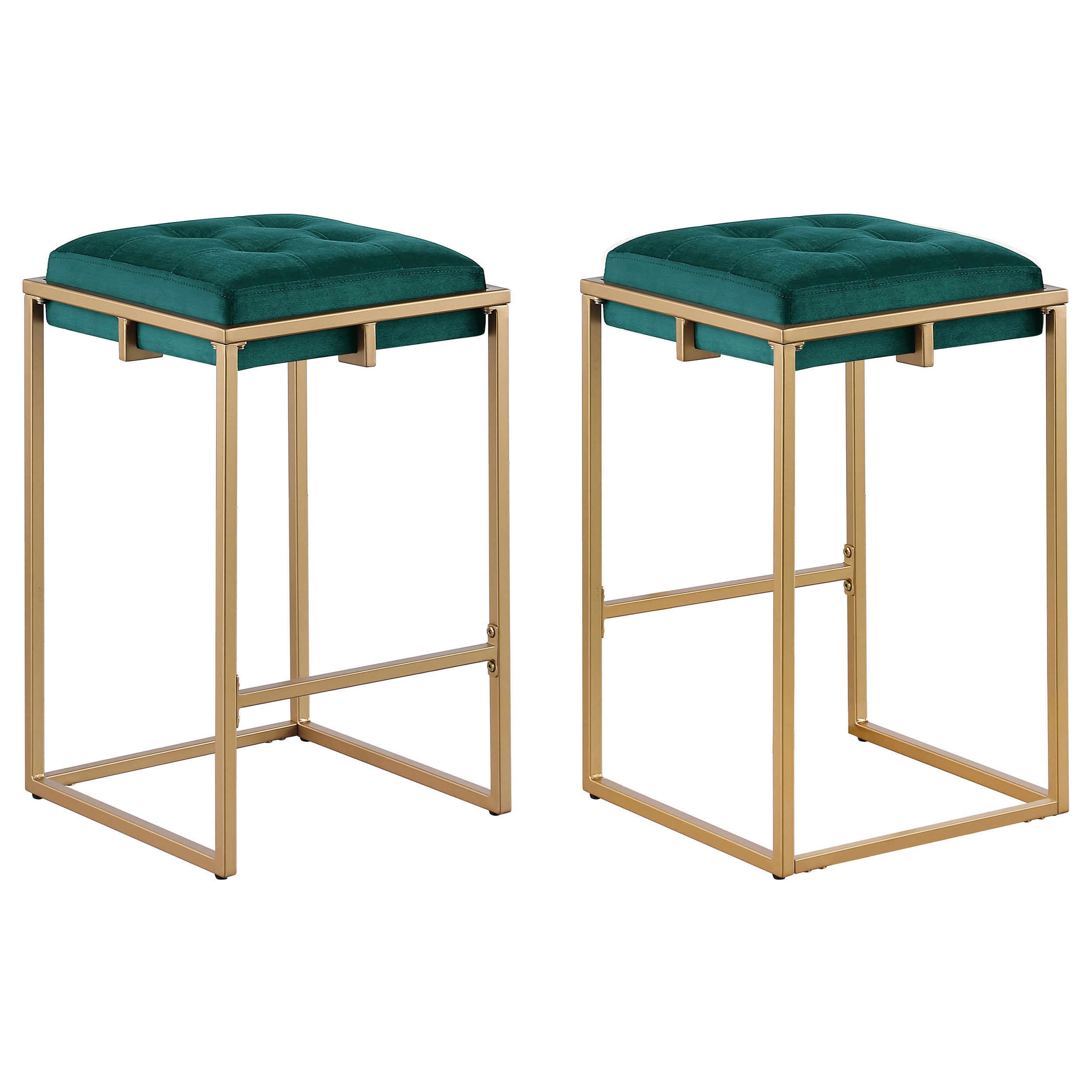 Nadia Square Padded Seat Counter Height Stool (Set of 2) Hunter Green and Gold