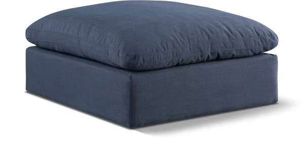 Comfy Navy Linen Textured Fabric Modular Ottoman