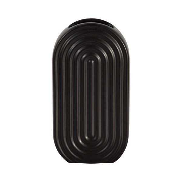 Cer, 11" Oval Ridged Vase, Black